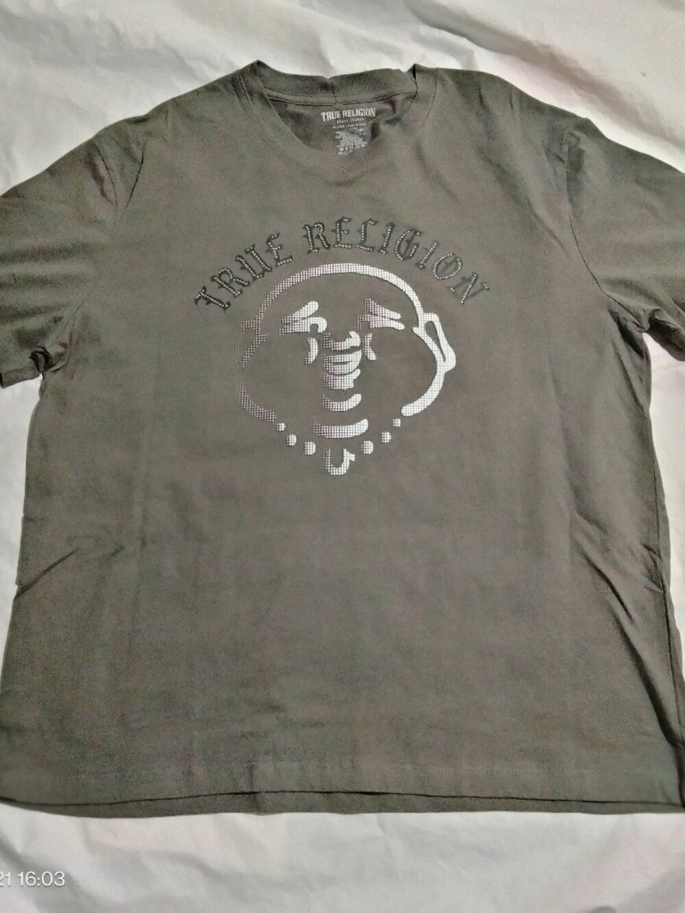 True Religion Mens XL Studded Buddha Tee Granite Grey Graphic 701300 NWT $62